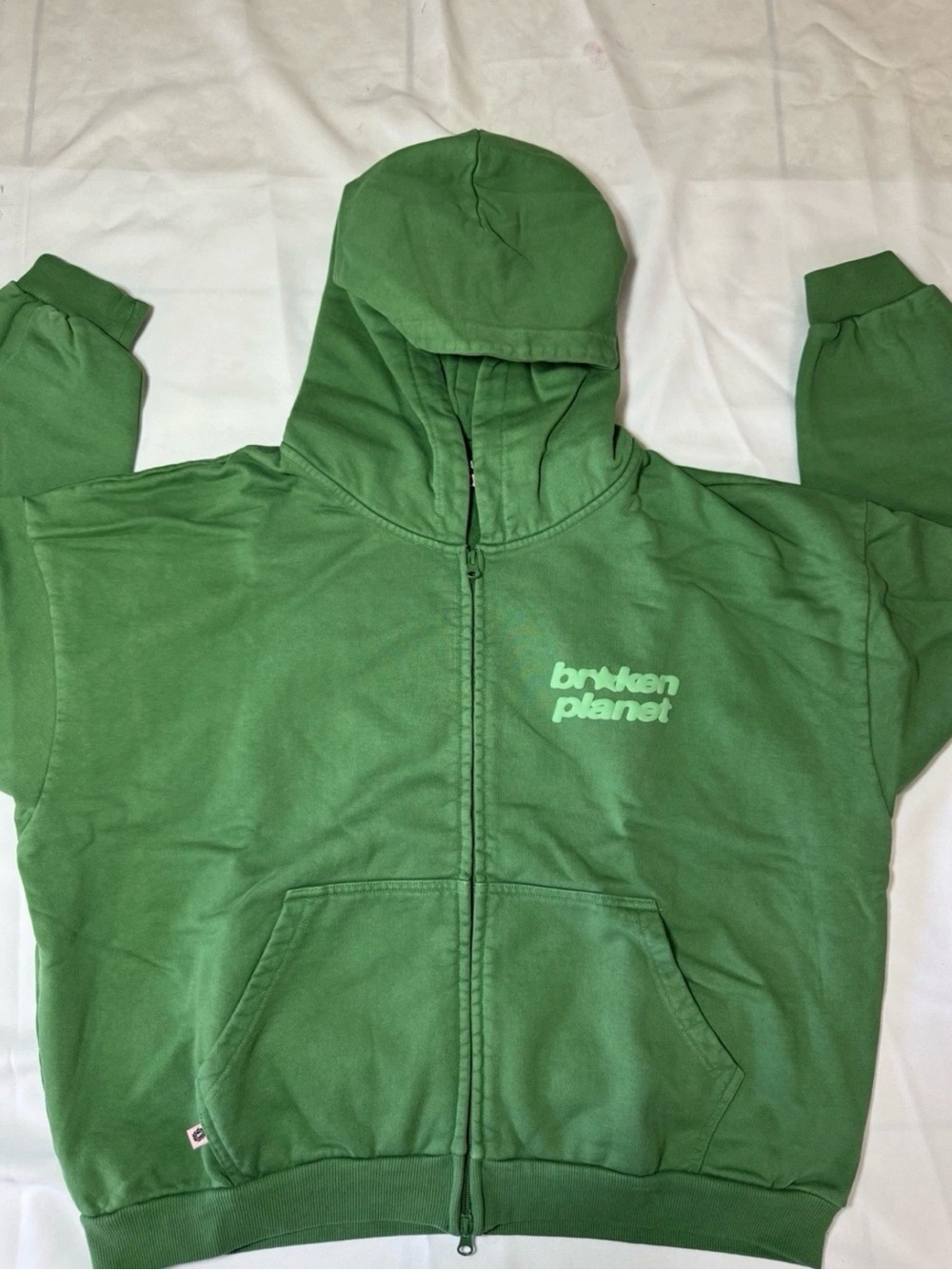 Broken Planet Zip up Hoodie Medium Washed Pine Green